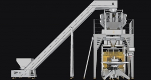 Packaging machine with 14 weighing heads